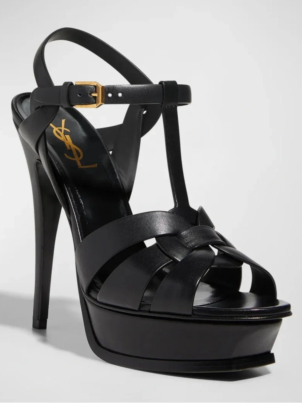 Saint Laurent Tribute Leather T-Strap Platform Sandals | YSL - Picture 1 of 16